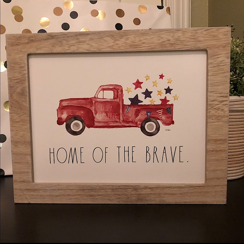 New Rae Dunn HOME OF THE BRAVE wooden sign